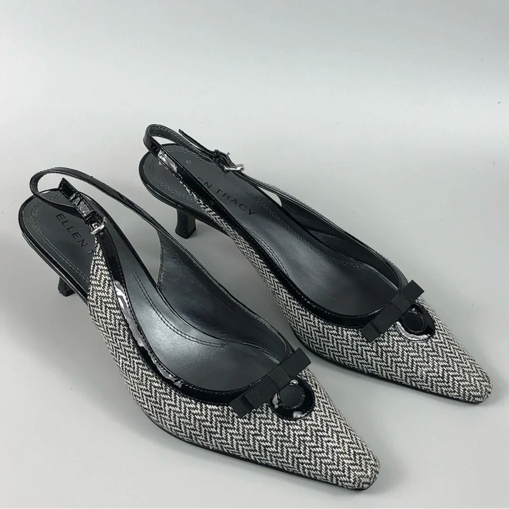 Ellen Tracy Black and White Tweed Slingback Heels